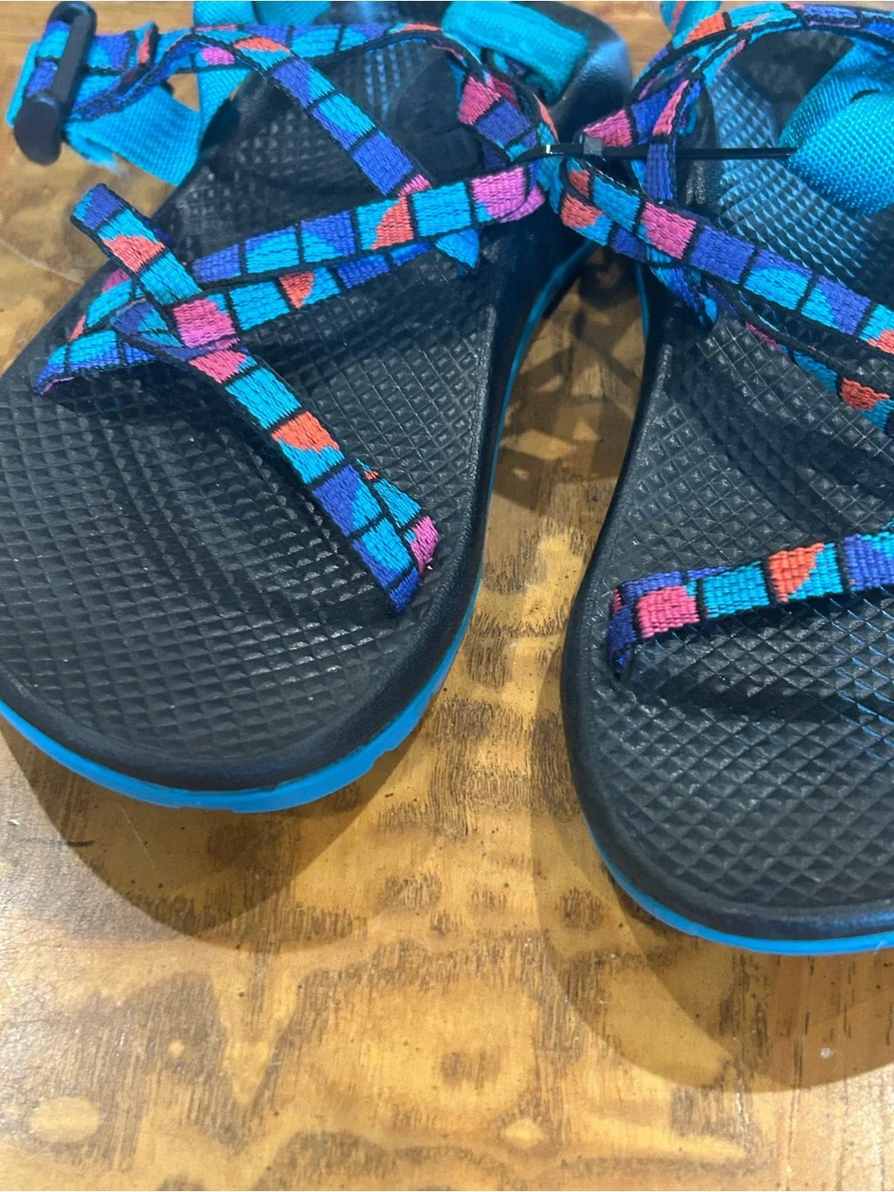 Chaco Women's Black Sandals with Teal, Pink & Orange Accent Straps